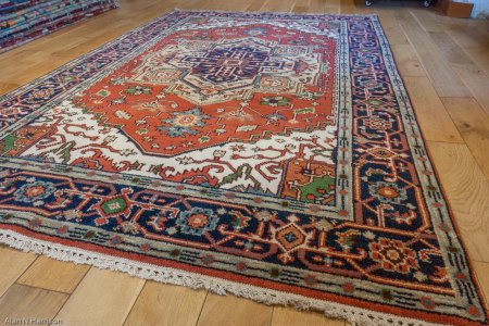 Hand-Knotted Indo Heriz Rug From India