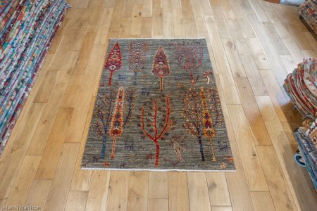 Hand-Knotted Khorjin Rug From Afghanistan