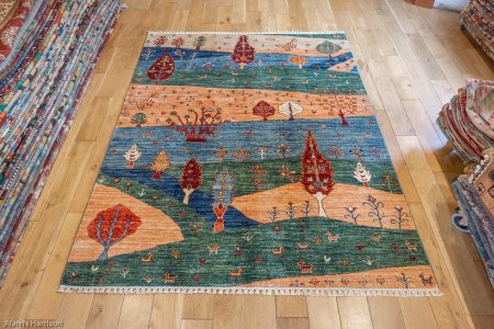 Hand-Knotted Khorjin Rug From Afghanistan
