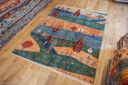 Hand-Knotted Khorjin Rug From Afghanistan