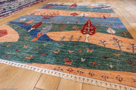 Hand-Knotted Khorjin Rug From Afghanistan