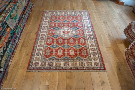 Hand-Knotted Kazak Rug From Afghanistan