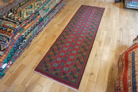 Hand-Knotted Aqcha Runner From Afghanistan