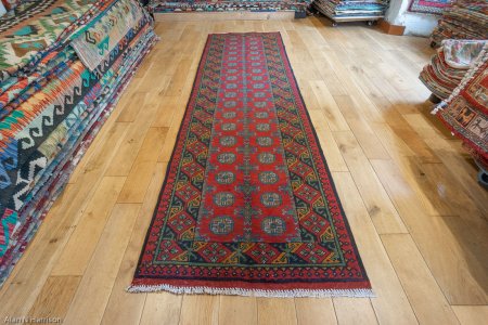 Hand-Knotted Aqcha Runner From Afghanistan