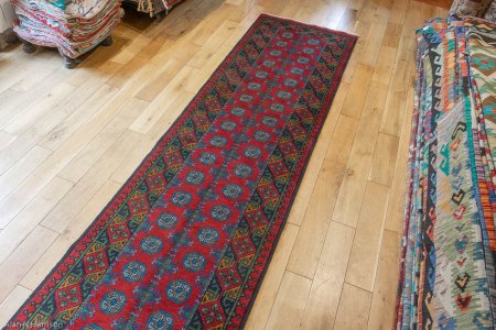 Hand-Knotted Aqcha Runner From Afghanistan