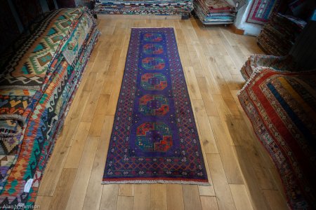 Hand-Knotted Aqcha Runner From Afghanistan