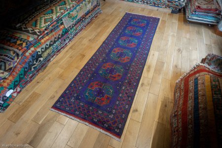 Hand-Knotted Aqcha Runner From Afghanistan