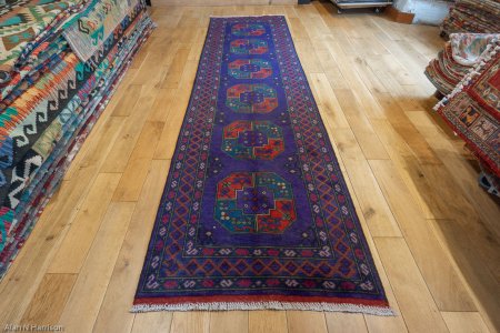 Hand-Knotted Aqcha Runner From Afghanistan