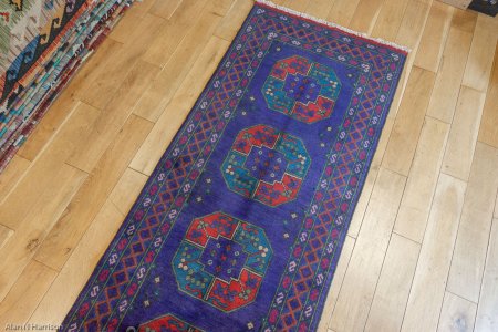Hand-Knotted Aqcha Runner From Afghanistan