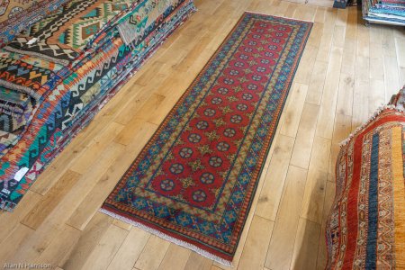 Hand-Knotted Aqcha Runner From Afghanistan