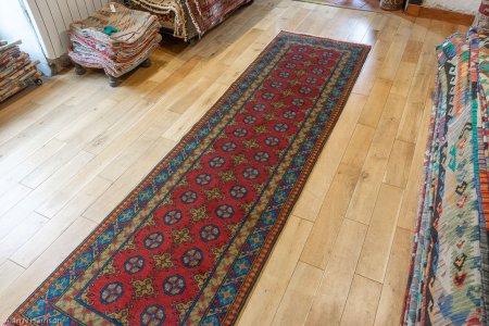 Hand-Knotted Aqcha Runner From Afghanistan