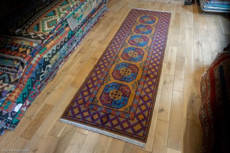 Hand-Knotted Aqcha Runner From Afghanistan