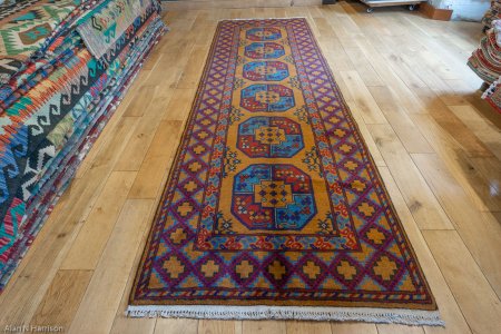 Hand-Knotted Aqcha Runner From Afghanistan