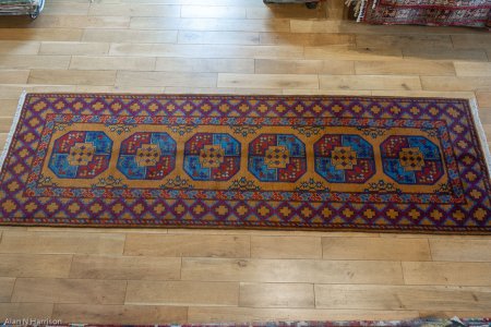 Hand-Knotted Aqcha Runner From Afghanistan