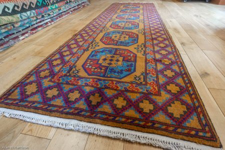 Hand-Knotted Aqcha Runner From Afghanistan