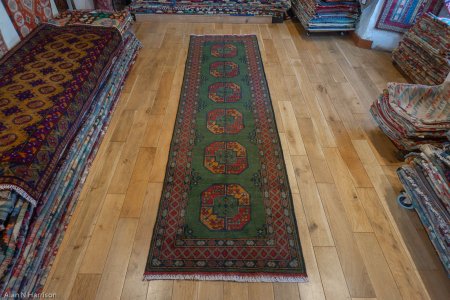 Hand-Knotted Aqcha Runner From Afghanistan