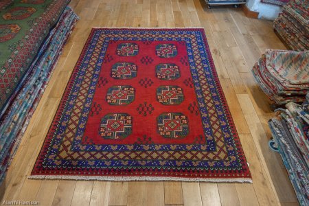 Hand-Knotted Aqcha Rug From Afghanistan