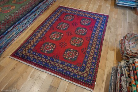 Hand-Knotted Aqcha Rug From Afghanistan