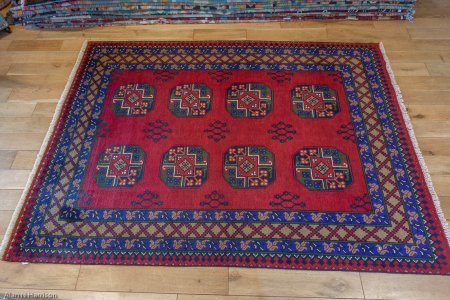 Hand-Knotted Aqcha Rug From Afghanistan