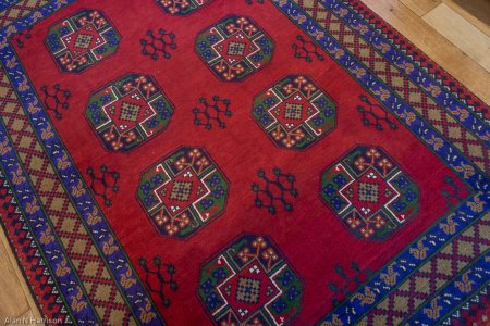 Hand-Knotted Aqcha Rug From Afghanistan