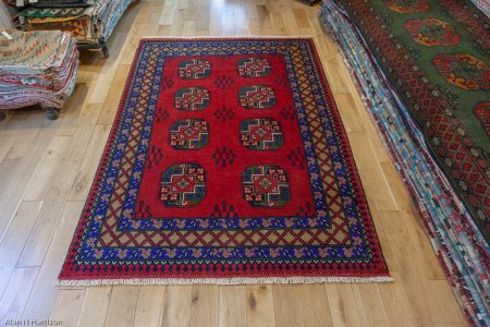 Hand-Knotted Aqcha Rug From Afghanistan