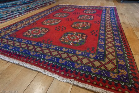 Hand-Knotted Aqcha Rug From Afghanistan