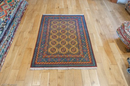 Hand-Knotted Aqcha Rug From Afghanistan
