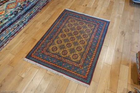 Hand-Knotted Aqcha Rug From Afghanistan