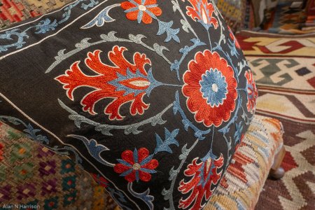 Hand-Made Sozani Silk Embroidered Cushion From Turkey