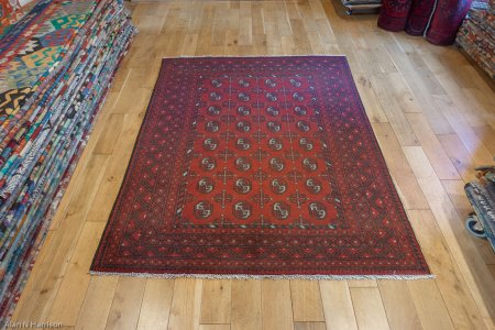 Hand-Knotted Aqcha Rug From Afghanistan