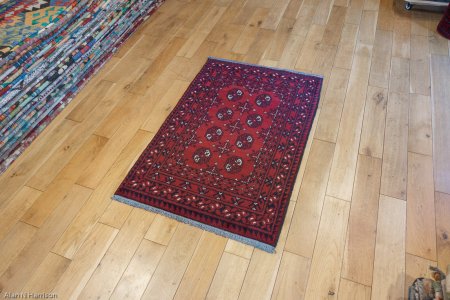 Hand-Knotted Aqcha Rug From Afghanistan