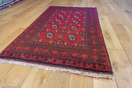 Hand-Knotted Aqcha Rug From Afghanistan