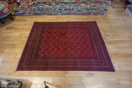 Hand-Knotted Aqcha Rug From Afghanistan