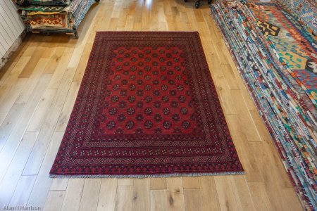 Hand-Knotted Aqcha Rug From Afghanistan