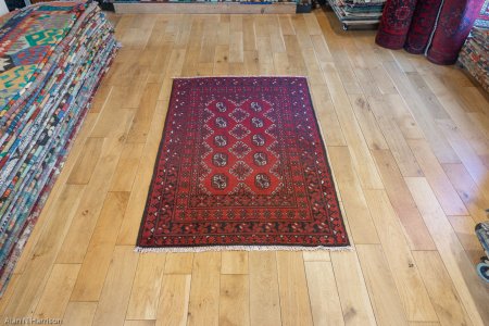 Hand-Knotted Aqcha Rug From Afghanistan