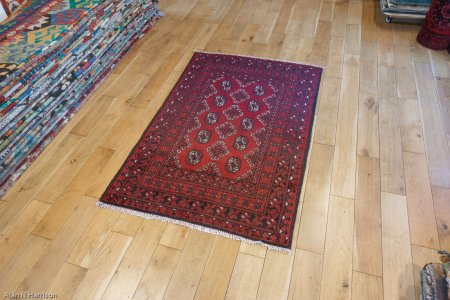 Hand-Knotted Aqcha Rug From Afghanistan