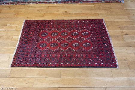 Hand-Knotted Aqcha Rug From Afghanistan