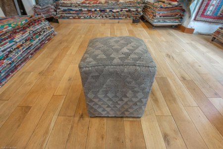 Hand-Made Mazar Stool Kilim Footstool From Afghanistan