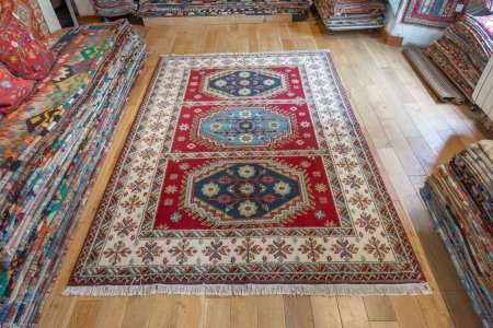 Hand-Knotted Indo Kazak Rug From India