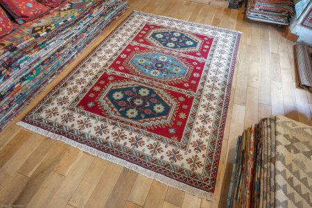 Hand-Knotted Indo Kazak Rug From India