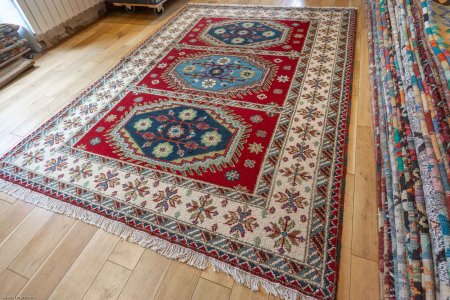 Hand-Knotted Indo Kazak Rug From India