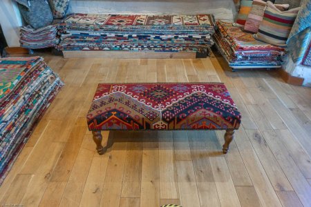 Hand-Made Anatolian Kilim Footstool From Turkey
