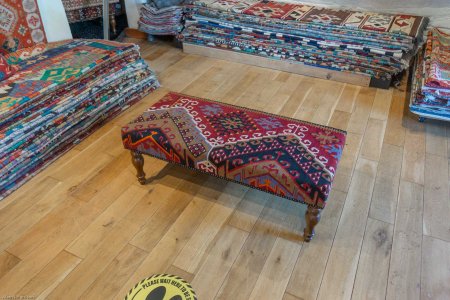 Hand-Made Anatolian Kilim Footstool From Turkey