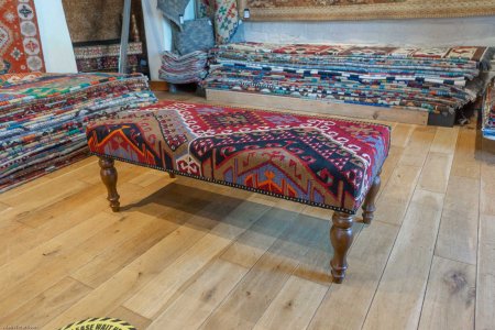 Hand-Made Anatolian Kilim Footstool From Turkey