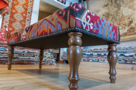 Hand-Made Anatolian Kilim Footstool From Turkey