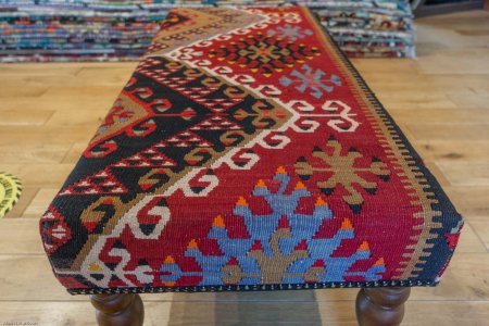 Hand-Made Anatolian Kilim Footstool From Turkey