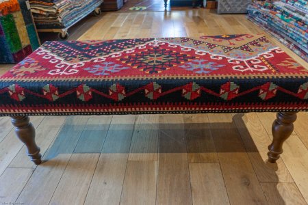 Hand-Made Anatolian Kilim Footstool From Turkey