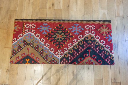 Hand-Made Anatolian Kilim Footstool From Turkey