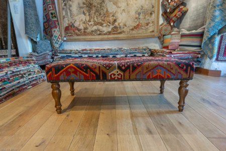 Hand-Made Anatolian Kilim Footstool From Turkey