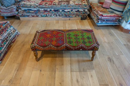 Hand-Made Anatolian Kilim Footstool From Turkey